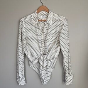 Equipment 100% Silk Button-Down White and Black
